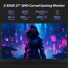 Z-Edge 27-inch Curved Gaming Monitor 16:9 2560x1440 165/144Hz 1ms Frameless LED Gaming Monitor, UG27Q AMD Freesync Premium Display Port HDMI