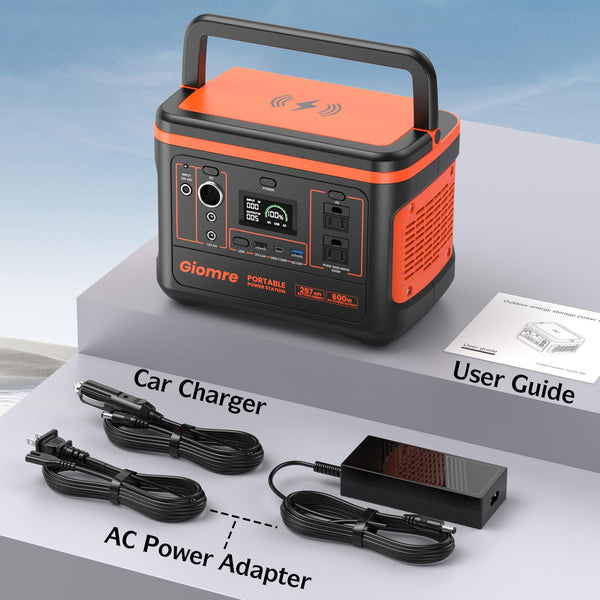 Giomre Portable Power Station, 297Wh Backup Lithium Battery Generator with 600W AC Output and 100W Fast Charging, Solar Generator for Outdoors Camping, Travel Emergency, Home Blackout