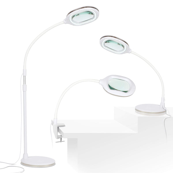 Brightech LightView Pro Magnifying LED Desk Lamp with Light, Hobbies & Reading, Flexibility & Durability Magnifying Floor Lamp, 3 in 1 LED Light Glass Magnifier, Work Light for Pro Uses - White