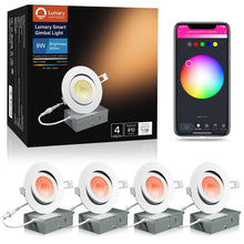 Lumary 4 Inch Smart WiFi Gimbal Recessed Lighting, 40° Tilt RGBWW Downlight Color Changing Eyeball Lights Directional 810Lm, Compatible with Alexa Google Remote, ETL & FCC Canless with J-Box, 4 Pack