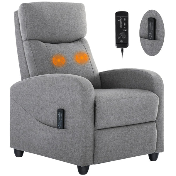 Single Fabric Recliner Massage Chairs/Sofa, Padded Seat Adjustable Backrest Winback Modern Bedroom/Theater Chair for Adults (Grey) Living Room