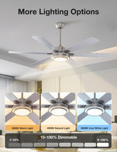 warmiplanet Ceiling Fans with Lights and Remote Control, 62 Inch, 6 Speeds Reversible DC Motor, 3 Color Dimmable Light, Timer, Noiseless, Brushed Nickel, 6 Blades