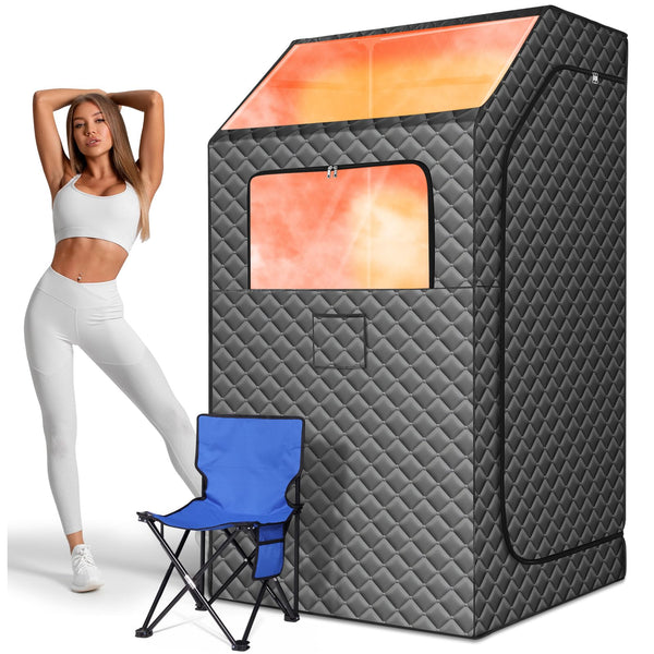 Upgraded Portable Steam Sauna, Portable Sauna Box for Home, Home Sauna Tent Full Body, 1200W 3L Steam Generator, 99 Minute Timer, Folding Chair, Remote Control Included (Grey)