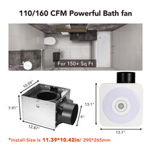 OREiN OL005 Bathroom Fan with Bluetooth Speaker, 110/160 CFM 1.0 Sone Bathroom Exhaust Fan with Light, 40W Bathroom Fan with Light & Remote, 1500lm LED Light 2700K/4000K/6500K & Nightlight, Music Sync