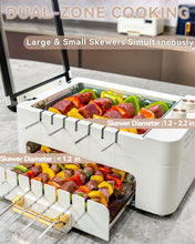 XHJ Indoor BBQ Kabob Skewers Grill,Smokeless Auto 360° Rotating Electric Barbecue Skewers Rotisserie,3 In 1 Indoor Electric Tabletop Grill with Removable Grill Pan,Grill Grate & Lid,Dual Zone Cooking