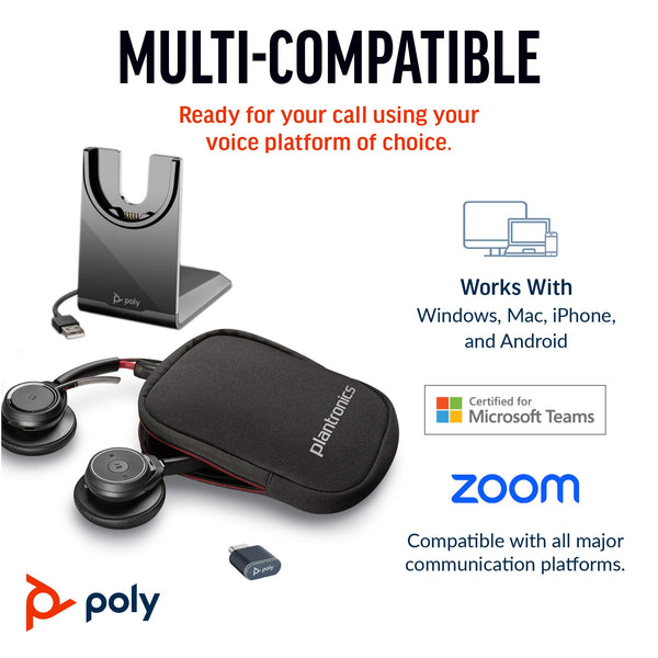 Poly Voyager Focus UC Wireless Headset for Computer & Charge Stand (Plantronics) - Active Noise Canceling (ANC) - Connect PC/Mac/Mobile via Bluetooth - Works w/Teams (Certified), Zoom-Amazon Exclusive