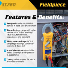 Fieldpiece Compact HVACR Clamp Multimeter SC260 – True RMS Clamp Meter with Temperature, Capacitance & Backlight