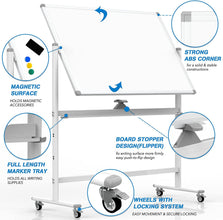 SUODUN Mobile Whiteboard,Rolling Dry Erase Board 48 x 36, Height Adjust Double Sides White Board on Wheels, Dry Erase Board Easel with Stand for Office, Home & Classroom