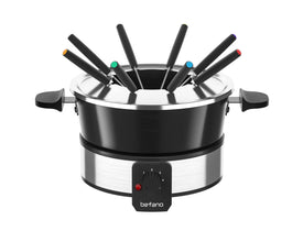 Befano Stainless Steel Fondue Pot with Temperature Control, Forks, Cups, and Rack, 2-Quart, Non-Stick, Perfect for Chocolate, Cheese, Caramel, Marshmallows, Great for Valentine's Day