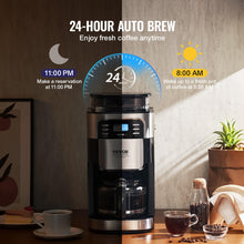 VEVOR Coffee Maker with Grinder, 12 Cup Coffee Machine, Grind and Brew Coffee Maker with 3 Brew Strength Control, 24-Hour Timer for Auto Brew, for Home Office Restaurant