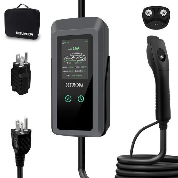 Tesla Charger Level 1&2 Mobile Charger 16A, 110V-240V Adjustable Current for Home/Travel, Compatible with Model 3/Y/Cybertruck, 2023 and Newer Model S/X, 25FT Cable, NEMA 6-20 Plug&NEMA 5-15 Adapter