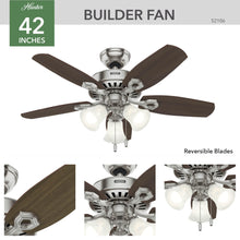 Hunter Fan Company 52106 Hunter Builder Indoor Ceiling Fan with LED Light and Pull Chain Control, 42-inch, Brushed Nickel Finish