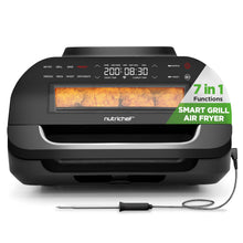 NutriChef Indoor Smokeless Grill | Smart Grill & Air Fryer with 7 Cooking Functions | 6L Capacity | Includes Smart Thermometer | Precise Temperature Control | Non-Stick Removable Grill Plates