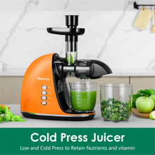 Slow Masticating Juicer,Brecious Cold Press Juicers with 2 Speed Modes & Quiet Motor,Juicers Machines Vegetable and Fruit with Reverse Function,Celery Juicer,BPA-Free,Easy to Clean (Orange)