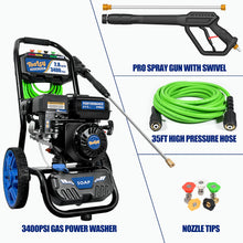 TOOLCY 3400 PSI Gas Pressure Washer, 2.8 GPM, Gas Powered Gas Power with Soap Tank, Reinforced Pump, 212cc OHV Engine, 35 Feet Pressure Hose, Quick Connect Swivel Pressure Gun, 5 Nozzles for Homes