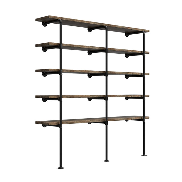 (77"Tall,14"Deep,3pcs) Industrial Retro Wall Mount Iron Pipe Shelf,DIY Open Bookshelf,Hung Bracket,Home Improvement Kitchen Shelves,Tool Utility Shelves, Office Shelves, pipe shelving