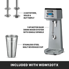 Waring Commercial WDM120TX Heavy-Duty Single 1Hp Spindle Drink Mixer with Countdown Timer, Digital Display, Automatic Start/Stop, 120V, 5-15 Phase Plug, 22