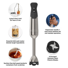 Vitamix 5-Speed Immersion Blender, 625-Watt Motor, One-Handed Operation, 5 ft cord, Stainless Steel/Black