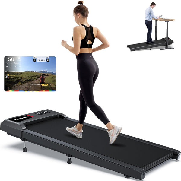 WELLFIT 10% Incline Walking Pad - 265lb Capacity Under Desk Treadmill, Only 29lb Lightweight Smart Treadmill with Widen Belt, Portable Treadmills Work with KINOMAP Apple Health for Home Office Small