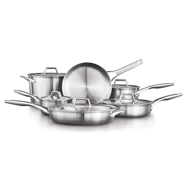 Calphalon Stainless Steel Kitchen Cookware, 11-Piece Pots and Pans Set with Stay-Cool Handles, Dishwasher & Oven Safe, Silver