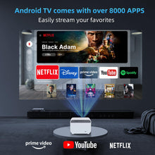 [Auto Focus&Apps] FunFlix A1 4K Projector with 5G WiFi and Bluetooth Android TV 800 ANSI Native 1080P Outdoor Movie Projector Dust-proof 50% Zoom for Phone/TV//HDMI/USB