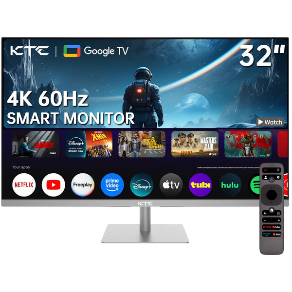 KTC 32 Inch 4K Smart Monitor with Google TV System 3840 * 2160P Netflix Licensed Type C 65W PD Speakers 5W*2 Dolby Audio Hey Google Voice Remote HDR WiFi Bluetooth VESA Tiltable 32 in Smart TV