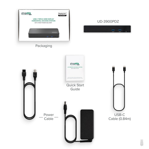 Plugable USB C Triple Display Docking Station with Laptop Charging, for Thunderbolt, USB4, or USB-C Systems, Compatible with Windows, macOS, ChromeOS laptops (3X HDMI, 6X USB 5Gbps Ports, 100W PD)