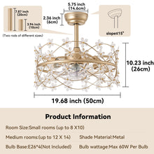 youngrender 20 Inch Gold Caged Ceiling Fan with Light, Flower Chandelier Ceiling Fan with Lights Remote Control, Modern Crystal Fandelier 6 Speeds for Girl's Bedroom, Living Room