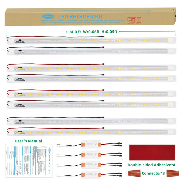 Superiorly 4FT Magnetic LED Troffer Retrofit Kit, 36W, 150LM/W Super Bright, 5000K Daylight White, 2x4 Panel Light Tube Retrofit Kit, Crystal White, 4 Pack, Quick Easy Install