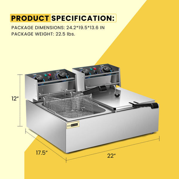 VIVOHOME 5000W 20.7 Qt Electric Deep Fryer with 60-Min Timer and Temperature Control, 2 x 6.35 QT Removable Baskets for Commercial and Home Use