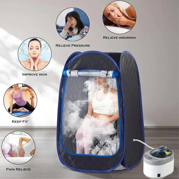 QCLUEU 2024 Portable Sauna, Home Sauna, Full Body Sauna Box, 1500w 3L, with 110V Steamer, Portable Sauna for Home, for Relieve Insomnia Relieve Stress(Blue)