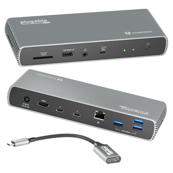 Plugable Thunderbolt 4 Dock with 100W Charging, Thunderbolt Certified, 3X Thunderbolt Ports, Laptop Docking Station Dual Monitor Single 8K or Dual 4K Monitor, 2.5G Ethernet, 1x SD, 4X USB