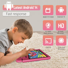 YACXBTK Tablet for Kids Age 3-12 10.1 inch Android 14 6000mAh 8GB RAM+64GB ROM(Expandable to 1TB Kids Tablet WiFi6 Google Kids Space Parental Control 1280 * 800 HD Screen (Pink)