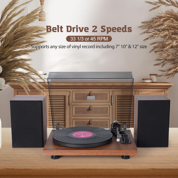 Vinyl Record Player Turntable with 40W Speakers, Hi-Fi System Bluetooth Vinyl Record Player with AT-3600L Magnetic Cartridge, Adjustable Counterweight, USB Recording and Auto Stop