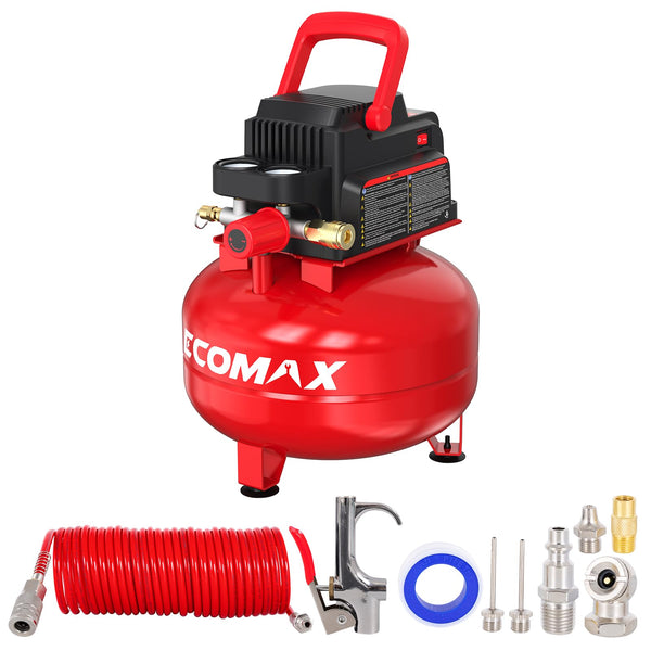 ECOMAX Air Compressor 3 Gallon 110 PSI Pancake Portable Oil-free Tank with 11 PCS Accessories Kit