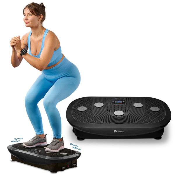 LifePro Rumblex Plus 4D Vibration Plate Exercise Machine-Triple Motor Oscillation, Linear, Pulsation + 3D/4D Motion Vibration Platform,Whole Body Vibration Machine for Weight Loss&Shaping(Black)