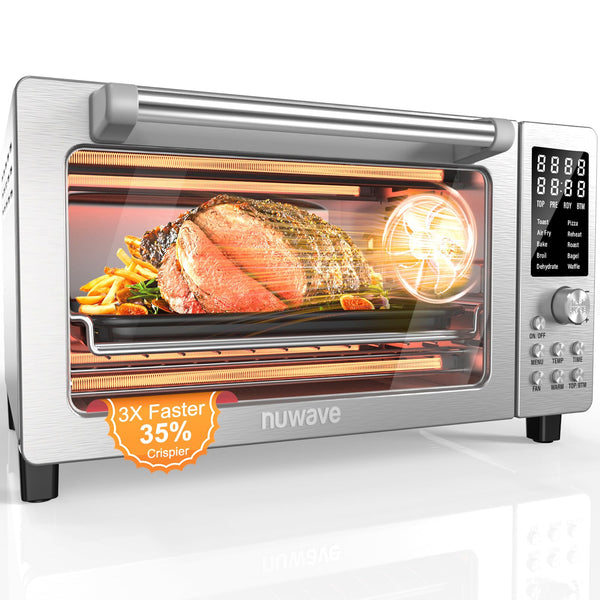 Nuwave Bravo Pro Smart 21QT Toaster Oven Air Fryer Combo, Convection Oven Countertop, 10 functions all in 1, with even & quick crisp technology, 50-450°F, 1800W, Stainless Steel