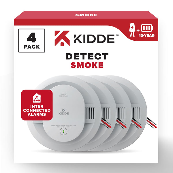 Kidde Hardwired Smoke Detector, 10-Year Battery Backup, Interconnectable, LED Warning Light Indicators, 4 Pack