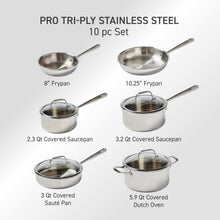 T-fal Pro Tri-Ply Stainless Steel Cookware Set 10 Piece, Induction Compatible Oven Safe 500F, Lids 350F, Fast & Even Heat, Professional Quality & Durability, Pots and Pans Set, Dishwasher Safe, Silver