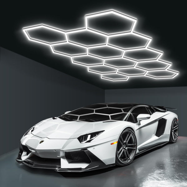 BRILLIHOOD Hexagon Garage Lights, LED Honeycomb Garage Lights, 456W, 54720LM, 6500K Super Bright, 14 Grid Systems Car Detailing Lights for Garage Warehouse Workshop Basement Gym