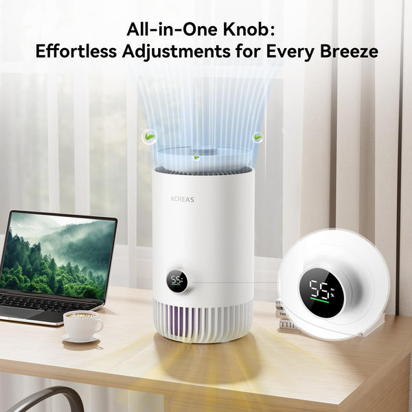 xCREAS Humidifier and Air Purifier in One, 2 in 1 Evaporative Humidifier and HEPA Air Purifier Combo for Bedroom, 0.8 Gal Water Tank Top Fill, 23dB Quite Mist-Free