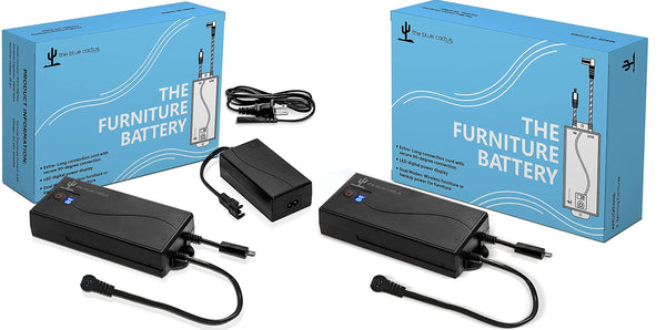 The Blue Cactus Company Two Universal Battery Packs for Reclining Furniture with LCD Display - Wireless 2500mAh Rechargeable Battery Packs with One Charger and Power Cord Combo