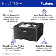 Brother HL-L2460DW Wireless Compact Monochrome Laser Printer with Duplex, Mobile Printing, Black & White Output | Includes Refresh Subscription Trial(1), Works with Alexa