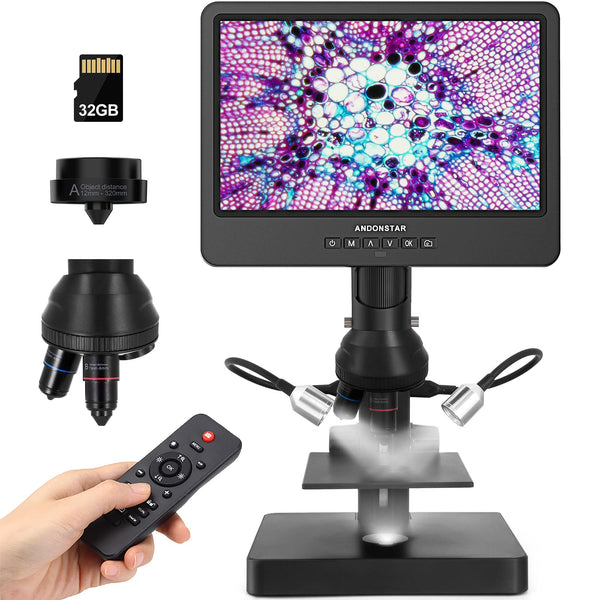 Andonstar AD249S-P 10.1 Inch HDMI Digital Microscope, 4000x 3 Lens 2160P UHD Video Record, Biological Microscope Kit for Adults and Kids, Coin Microscope for Error Coins, Prepared Slides, 32G SD Card