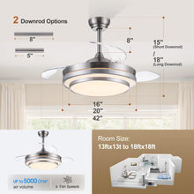 Retractable Ceiling Fan with Lights Remote Control, Dimmable 42 Inch Modern Fandelier Ceiling Fan for Bedroom Living Room Dinning Room, 3 Color, 6 Speed, Brushed Nickel