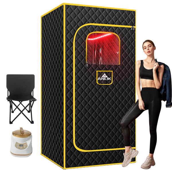 ANLIK Red Light Portable Steam Sauna for Home,1 Personal Sauna Box for Home Spa, 1300W 3L Steamer, Full Body Sauna Tent, Home Sauna SPA, 2.62’ x 2.62’ x 5.9’FT (Yellow)