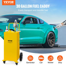 VEVOR 30 Gallon Fuel Caddy, Gas Storage Tank & 4 Wheels, with Manual Transfer Pump, Gasoline Diesel Fuel Container for Cars, Lawn Mowers, ATVs, Boats, More, Yellow