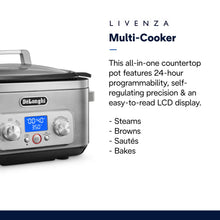 DeLonghi Livenza Multi-Cooker, Stainless Steel - 6 qt - Crock Pot Slow Cooker - 24-Hour Programmability & Seven Modes - Includes Non-Stick Dishwasher-Safe Pot, Steam Rack & Glass Lid