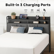 Z-hom Upholstered Twin Bed Frames, Upgraded Metal Bed Frame with LED Lights Headboard & Footboard, Bed Furniture with Charging Station Ports & Storage Shelves, Easy Assembly Bed Frame, Noise Free