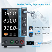 DC Bench Power Supply with Encoder Knob, Adjustable Regulated 5V 3.6A USB & Type-C Quick-Charge, Variable 0-160V 0-2A with Overcurrent Protection